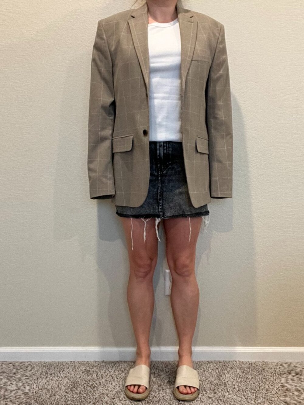 H&M Beige Windowpane Plaid Blazer – Size L
